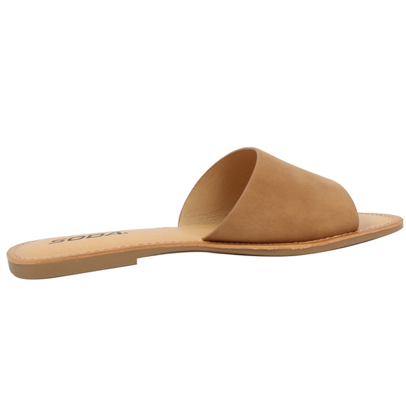 Coffee Open Toe Slip On Flat Sandal - Picture 4 of 6